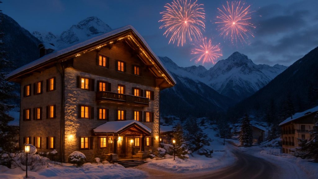 Capodanno romantico ad Aosta: hotel, cena e idee per coppie Struttura di montagna illuminata per Capodanno