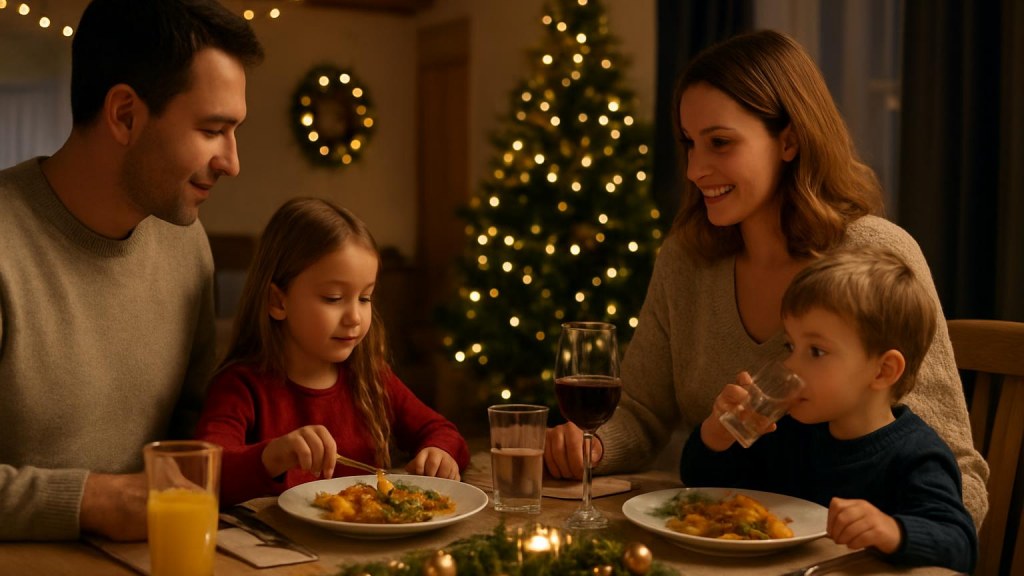 Famiglia con bambini in ambiente accogliente per Capodanno